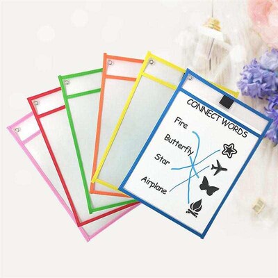 12pcs Children Dry Erase File Pockets Assorted Colors Docut