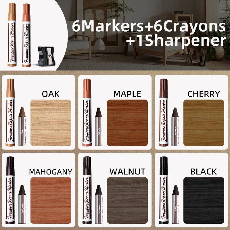 13pcs Furniture Markers Crayon Sharpener Set, Wood Scratch R图片