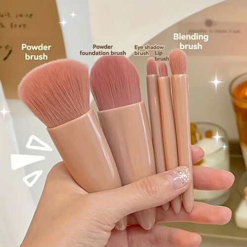 5Pcs Portable Makeup Brush Set With Mirror -  Foldable Trave