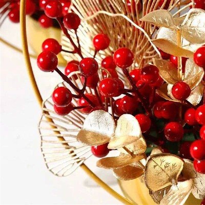Chinese Red Fortune Fruit Lucky Holly Fruit Metal Vase
