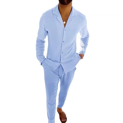 Mens Casual Suit Fashion Long Sleeve Trousers Two-piece Car