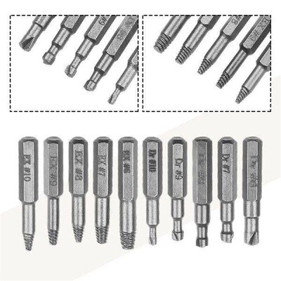 10Pcs 6.35mm Damaged Screw Extractor Drill Bit Set Stripped