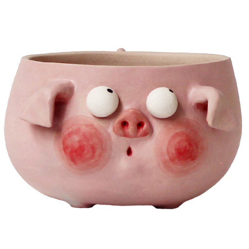 言下新款多肉花盆粉猪可爱动物块根绿植透气手工陶瓷花器陶盆桌面,家居饰品,花盆,淘宝优惠券,粉丝福利购,淘宝优惠卷