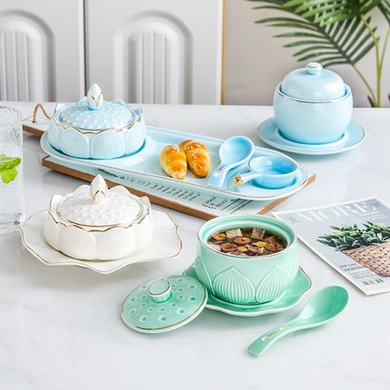 酒店佛跳墙炖盅陶瓷燕窝甜品辽参翅盅隔水炖煲汤罐餐厅带盖小炖盅