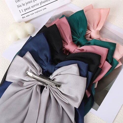 Girls Long Big Bow Float Satin Clips Back Head Hair Clip Int