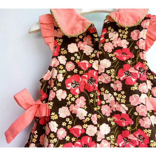 Childrens cotton corduroy floral dress winter girl dress ki