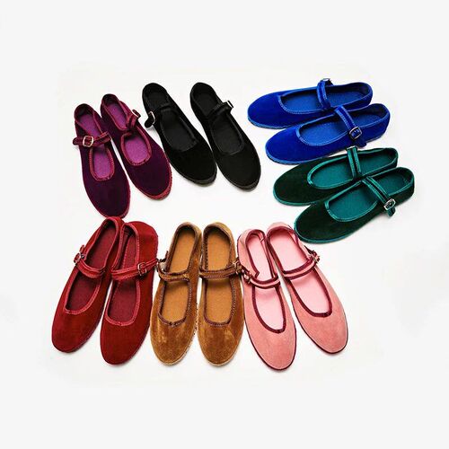 Gr Mary Jean Flat Shoe Women Round Toe Hand Stitch Velvet Cl
