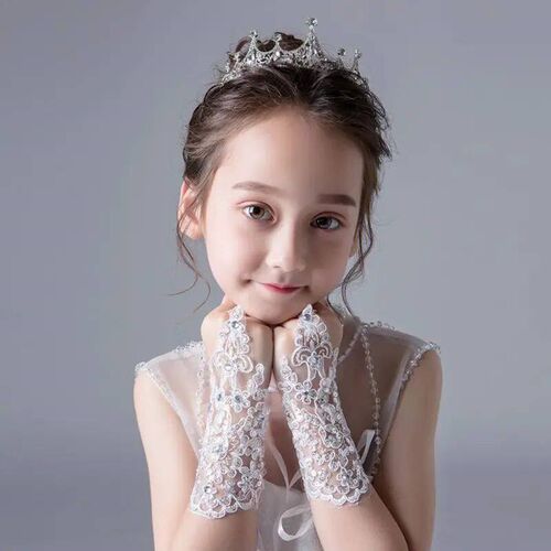 Girls Princess Gloves Girls Dress Glove Lace Diamond Perform