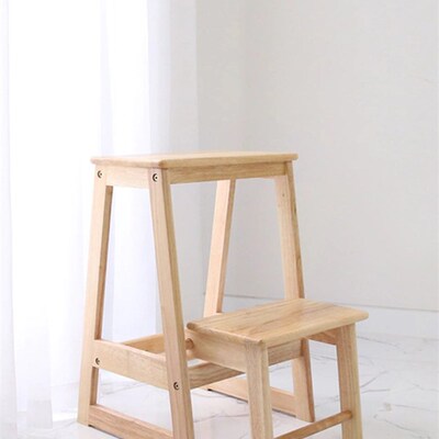2023 New Wooden Ladder Stool Solid Wood 2 layers Simple Mode