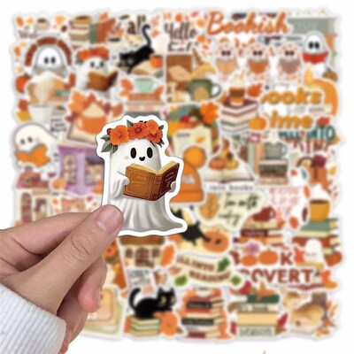 50PCS Bookish Autumn Graffiti Stickers Cartoon Cute Ghost Bo