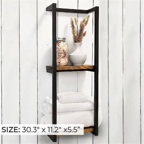 Wall Mount Towel Storage Rack with Wooden Shelves Towels