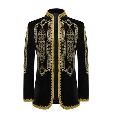 Retro Mens European-style Velvet Computer Embroidered Dress