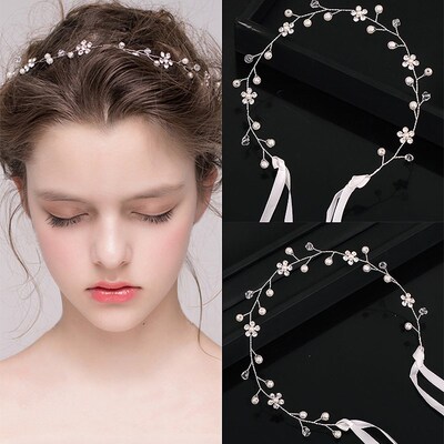 Bridal Wedding Crystal Pearl Flower Headband Bridal Hair Acc