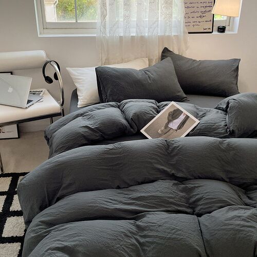 Solid Lor Wash Tton Four-piece Set Super Soft Pleated Bed Sh