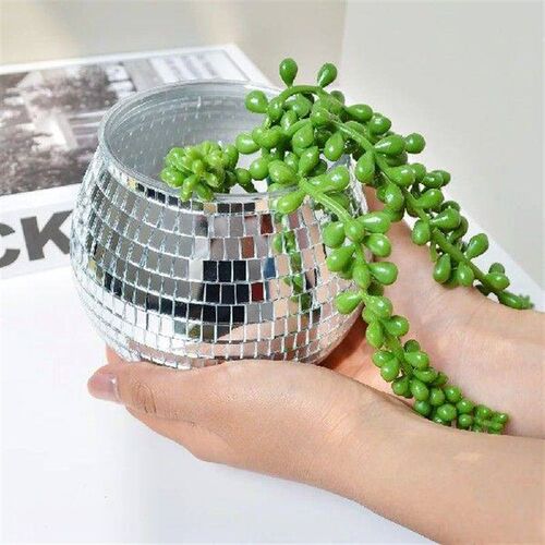Quality Disco Ball Flower Pot Silver Mirror Glass Home