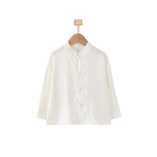 Childrens Hanfu Cotton Linen Collar Base Shirt Short-sleeve