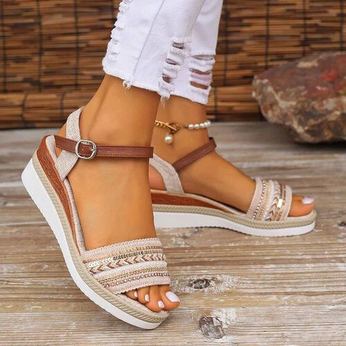 Womens Braided Casual Sandals Buckle Strap Platform Wedge