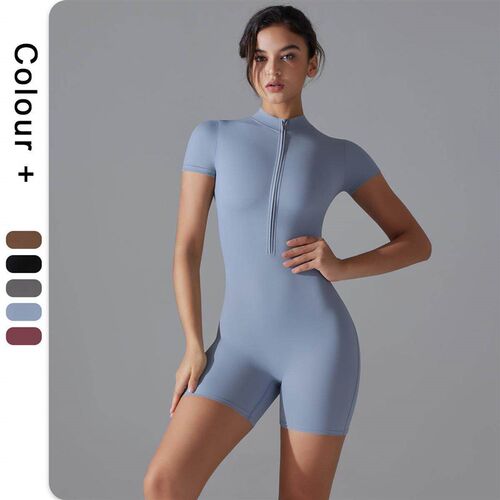 Half zip tight fitting short jumpsuit for dance and