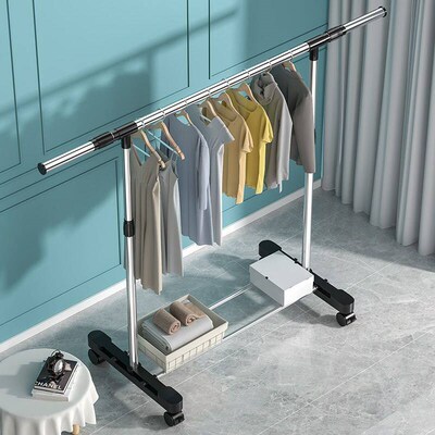 Tainless Steel Floor Drying Rack Double Pole Lifting Clothes