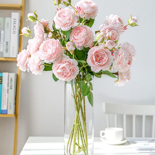 1 Bouquet Artificial Flowers Fall Vivid Peony Fake Leaf Wedd