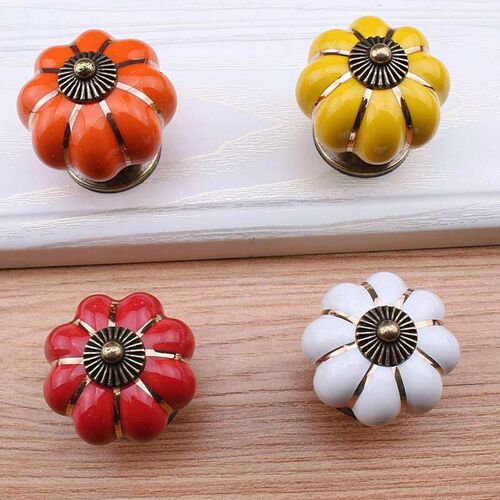 Pumpkin Ceramic Handles 40mm Drawer Knobs Single Hole Closet