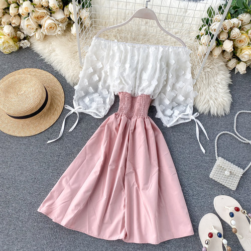 Sexy Off Shoulder Patchwork Summer Short Dress Party Flower