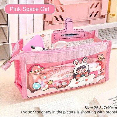 Cartoon Pencil Bag Multilayer Smooth Zipper Visible Simple