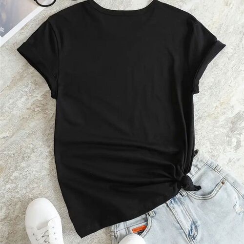 Letter Printed Casual Short Sleeved Round Neck Womens