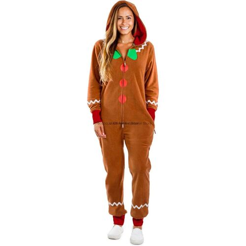 Adult Chritma Copl Cotume Gingerbread Long Sleeve Zipper Hoo