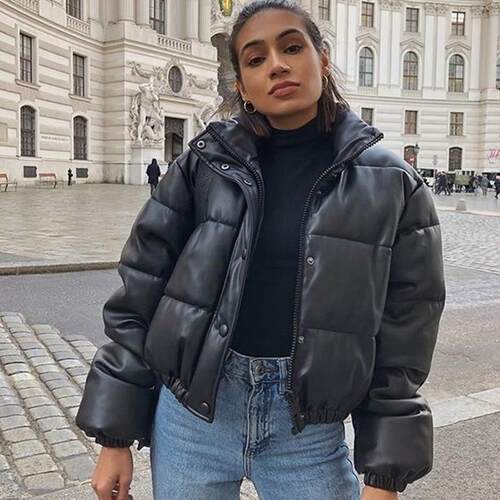 Zoki Winter Thick Women Short Parkas Warm Fashion PU
