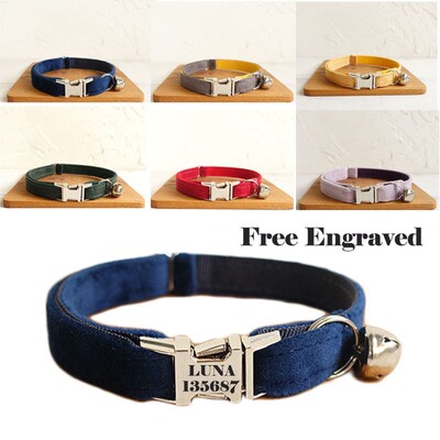 Personalized Cat Collar with Bell Engraving ID Tag Nameplate