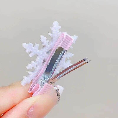 2PCS/set Cute Rhinestone Snowflake Chiffon Bow Hair Clips Fo