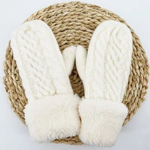 Women Fashion Knit Twist Flowers Mittens Winter Female Wool