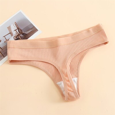 3 Pcs Seamless Ladies Ribbed Cotton Thong Simple Womens Low