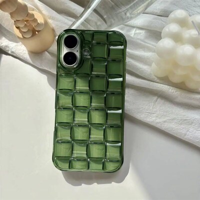 Stereoscopic Green Woven Plaid Convexity Soft Transparent Cu