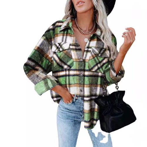 Womens 2025 Plaid Shirt Wool Flannel-breasted at