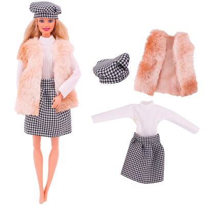 4 Pcs/Set Fur Vest Coat + Dress/Casual Outfit for 11.8 inch