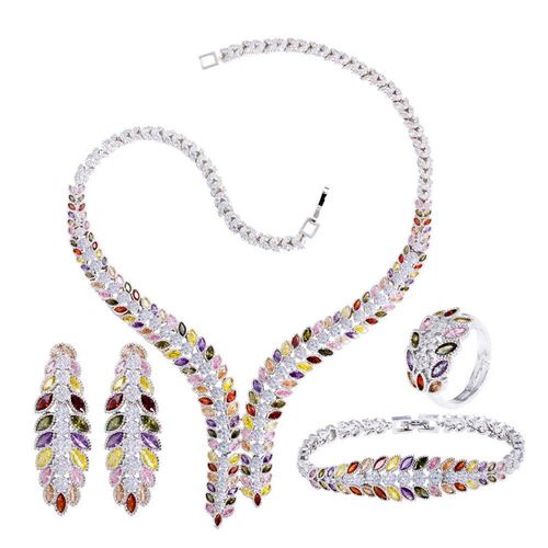 High End Gorgeous Colorful Cubic Zirconia Leaf Shape Big Wed