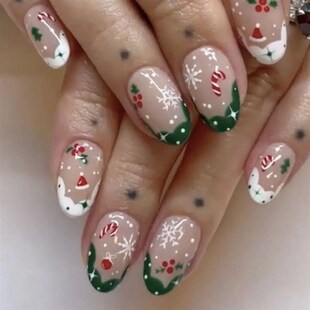 24pc Almond False Nails Press on Nails Christma Snowflake Fa