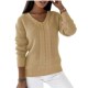 Sleeve Twist Sweater lor Long Solid Womens neck
