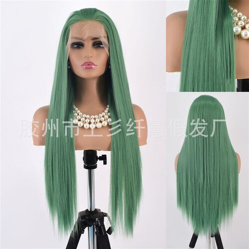 Wig Front Lace Green Womens Long Straight Hair High Tempera