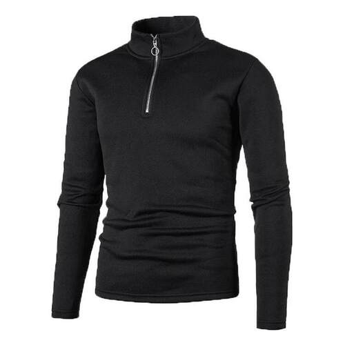 Mens Sweater Placket Zipper Design Solid Color High Collar