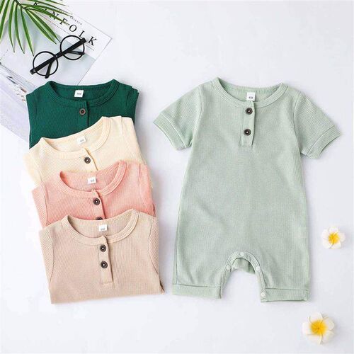 Lovely Baby Girls Boys Romper, Short Sleeve Round Neck Solid