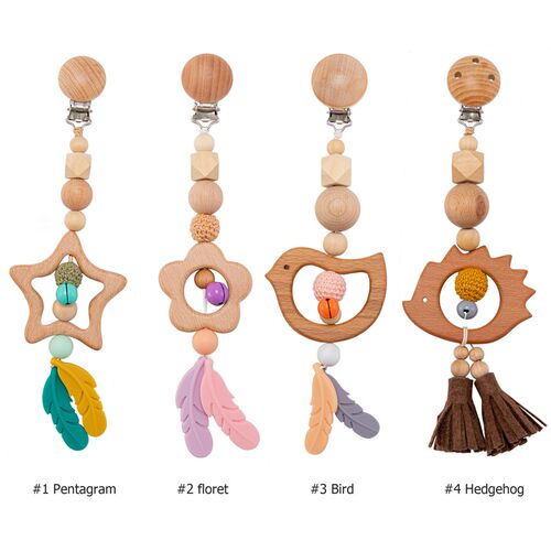 Wooden Music Rattle Animal Star Mobile Holder Teething Penda