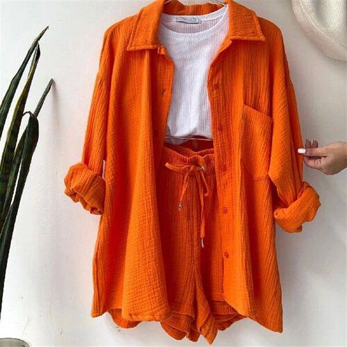 Elastic High Waisted Shorts Set Two-piece Set Of Drawstring