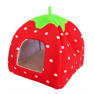 Winter Strawberry Dogs Rabbit 2in1 Cats Bed Pet Warm for