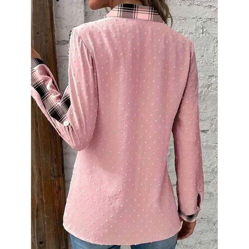 Womens Plus Size 1XL-5XL Striped Long Sleeve Button Shirt C
