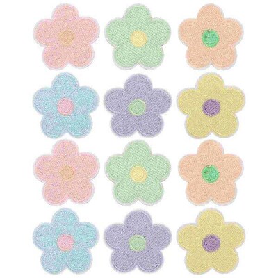 12 Pcs Flower Embroidery Patch Iron Fabric Embroidered
