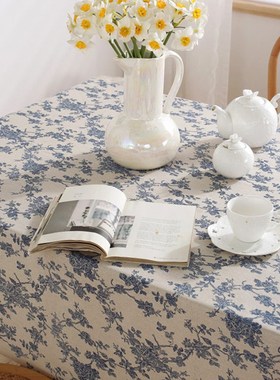 复古蓝色印花桌垫桌布防尘盖布免洗茶几餐桌布垫布书桌面保护垫HF