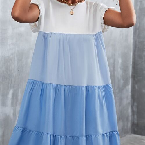 Elegant Summer New Ruffles Short Sleeve O-neck Loose Dress